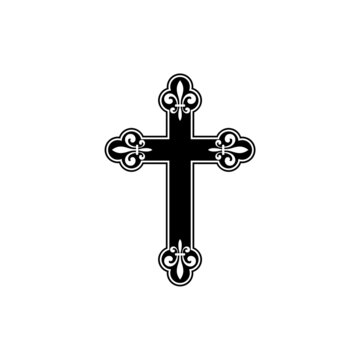 Antique cross fleur de lis icon isolated on white background