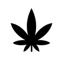 Cannabis or hemp or marijuana leaf black glyph icon. Vector isolated on white background.