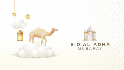 3d Camel in the cloud concept for Eid al adha mubarak banner background