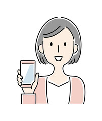 手描き風・スマートフォンを持つ女性のベクターイラスト