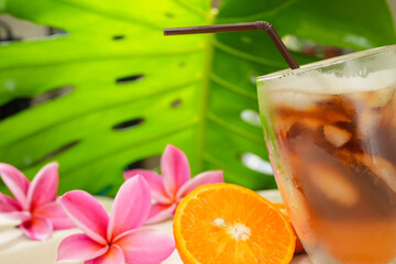 Coffee orange juice in a glass