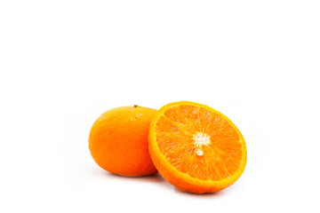 Whole And Half Cut Mandarine On White Background.