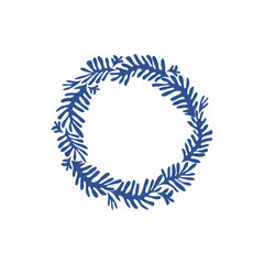 Blue Xmas spruce wreath paper cutout shapes vector illustration set isolated on white. Matisse inspired pine fir tree round frame for Christmas New Year holiday season decor and card making.