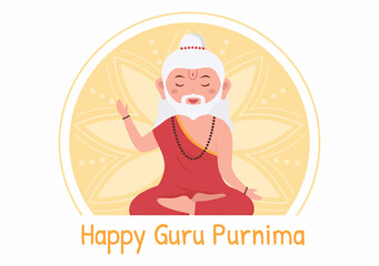 Happy Guru Purnima of Indian Festival to Spiritual and Academic Teachers in Flat Cartoon Flower Background Illustration