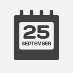 Icon day date 25 September, template calendar page