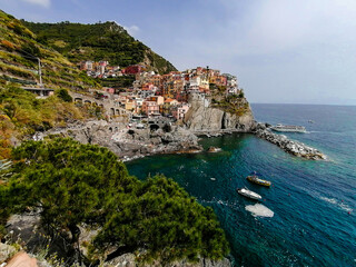 Fototapeta na wymiar Italy Liguria La Spezia, the Cinque Terre Manarola panoramic view of the village overlooking the sea from the trekking route