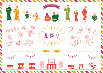 夏祭りを楽しむ人達