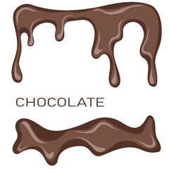 Chocolate frame in the square form. Melted chocolate syrup on white background. Liquid chocolate on a white background. Hand drawn Vector illustration.