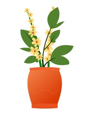 Gentle Indoor plants and flowers. In ceramic pots. Homemade beautiful herbs. Isolated on white background. Cartoon fun style. Vector
