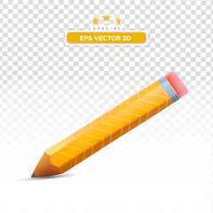 Yellow drawing pencil art design or educational stationery kit on creative color background with crayon paint writing object tool. 3D rendering. 3D vector illustration