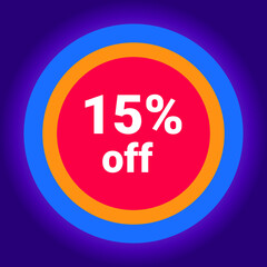 round Flat vector discount 15% percent off and sale teg icon label	