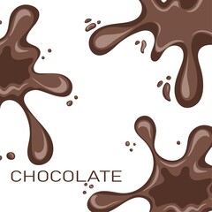 Chocolate square background. Melted chocolate spots on white background. Liquid chocolate on a white background. Hand drawn vector illustration.