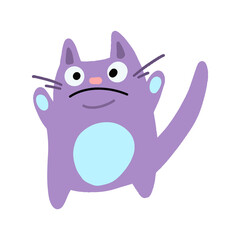 Vector Funny purple cat. Children's illustration in cartoon style.