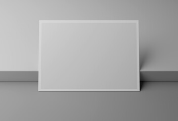 Blank white postcard mockup on box podium, 3D rendering