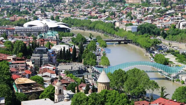 General view of Tbilisi city center and Kura River. Georgia