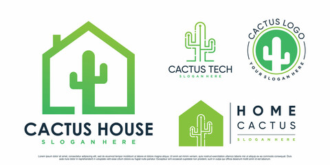 Set of cactus tree vector logo design illustration with creative element Premium Vector