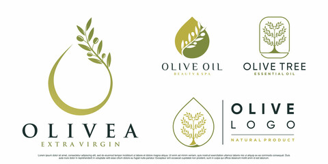 Set of olive tree and oil logo design vector illustration with creative element Premium Vector - obrazy, fototapety, plakaty