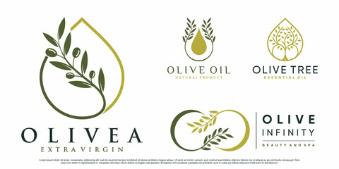 Set of olive tree and oil logo design vector illustration with creative element Premium Vector - obrazy, fototapety, plakaty