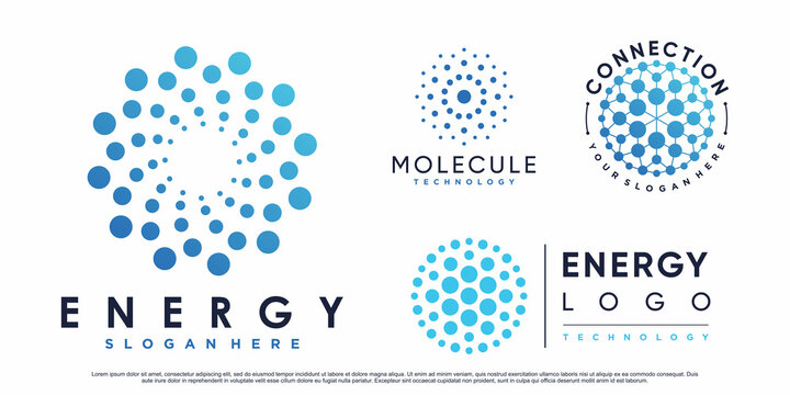 Set of globe technology logo vector illustration with molecule and round shape design Premium Vector