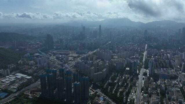 Aerial footage of downtown landscape  in shenzhen city, China,hyperlapse