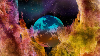 Naklejka na ściany i meble Nebula and planet of a outre space