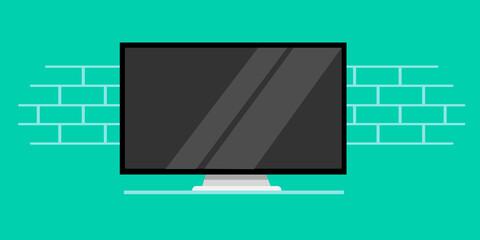 Tv screen or television movie online on desk jpeg image jpg illustration flat cartoon, concept of watching film in modern wall room scene in led wide display, idea of web banner, video streaming, tv s