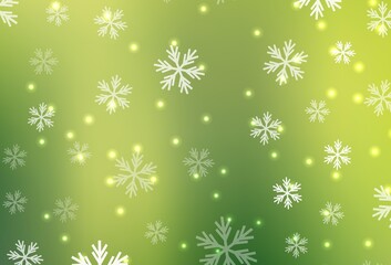 Light Green, Yellow vector template with ice snowflakes, stars.