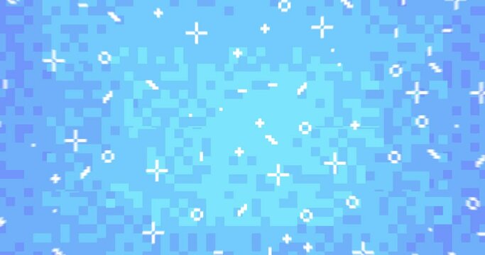 Pixel background with geometric graphic shapes. Vector cartoon animation.