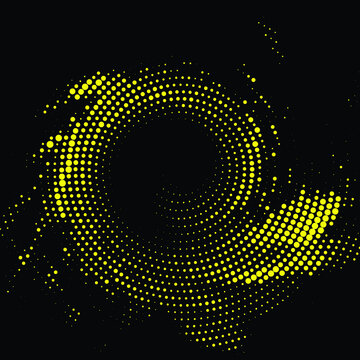 Yellow dot circle  end black abstract background