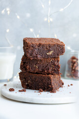 Stack of brownies and bokeh