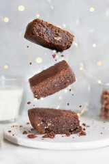 Brownies levitating on defocused background