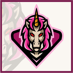 unicorn head mascot. esport logo design © V3DESIGN