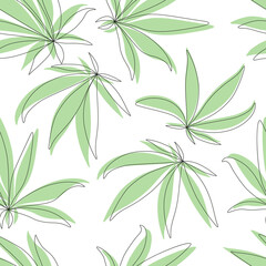 Seamless pattern with green cannabis leaf on white