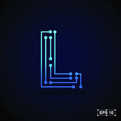 Letter L logo design template,Technology abstract dot connection cross vector logo icon circle logotype