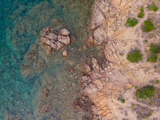 Aerial view of a beautiful rocky shore in Sardinia