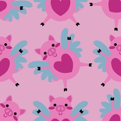 Kids seamless cartoon pigs pattern for fabrics and packaging and gifts and cards and linens and wrapping paper