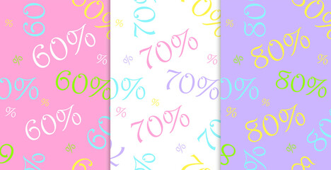 Set of sale colorful Seamless pattern made of discount signs