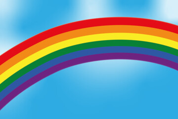 Ein Regenbogen am blauen Himmel mit Wolken.