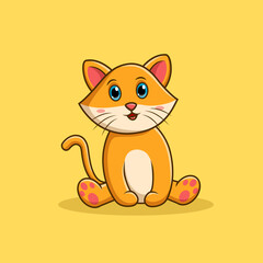 Cute cartoon cat am sitting. Vector illustration