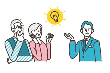 Male businessperson explaining to a senior couple [Vector illustration].