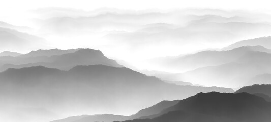 mountains in the fog