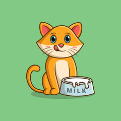 Cute cat cartoon with milk. Vector illustration