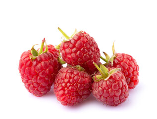 Raspberries macro closeup isolated on white background	