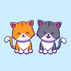 Cute Cat Couple Friend Cartoon Vector Icon Illustration. Animal Nature Icon Concept Isolated Premium Vector. Flat Cartoon Style