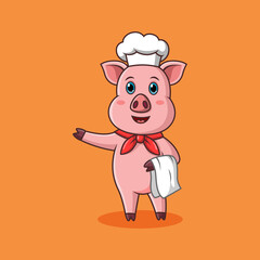 Cute cartoon pig chef character. Vector illustration