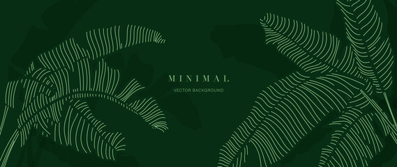 Abstract foliage green background vector. Tropical banana leaf design wallpaper design in line art pattern. Botanical leaves with hand drawn design illustration for print, wall arts, and wallpaper. © TWINS DESIGN STUDIO