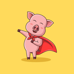 Cute pig superhero cartoon. Vector illustration
