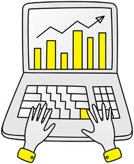 Financial accounting report on laptop. Person working with business process diagram. Data analysis, audit, project management, marketing research concept. Computer program for analytics and statistics