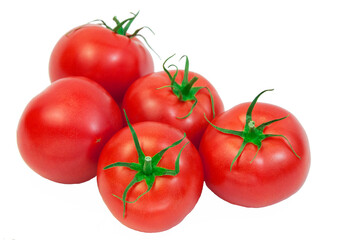 ripe tomatoes on a white background. the concept of cooking tomato sauce. red vegetables on a light texture. juicy pink tomatoes on the table	