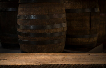 Wooden oak barrel isolated on white background